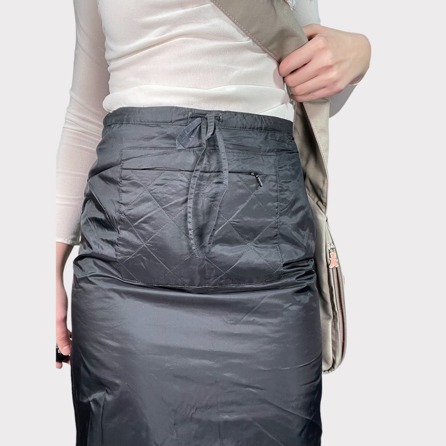 Vintage 90's Techwear Parachute Black Maxi Cargo Skirt (S)