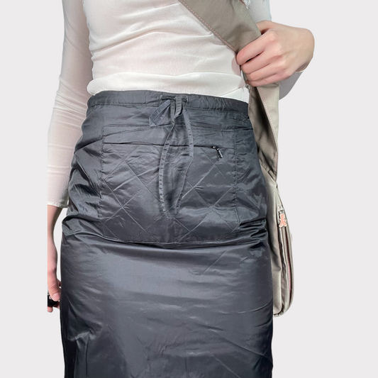 Vintage 90's Techwear Parachute Black Maxi Cargo Skirt (S)