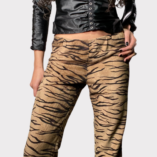 Vintage 2000's Funky Brown Tiger Print Pants (M)