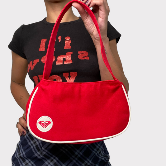 Vintage 2000's Skater Red Roxy Shoulder Bag with White Trim Details