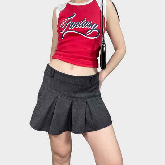 Vintage 90's School Girl Grey Pleated Mini Skirt (S)
