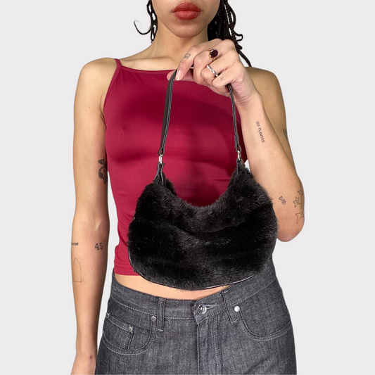 Vintage 2000's Black Faux Fur Small Shoulder Bag