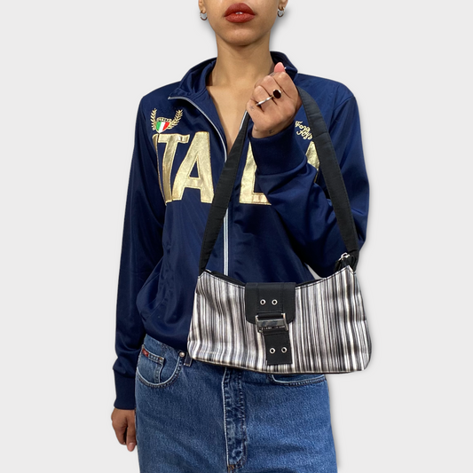 Vintage 2000's Model Off Duty Black and White Striped Shoulder Bag