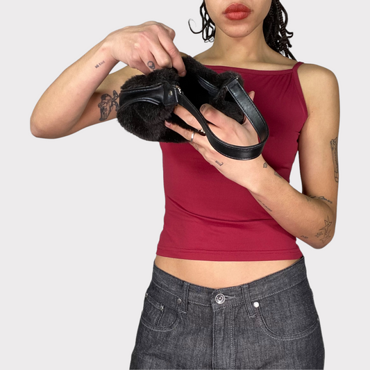 Vintage 2000's Black Faux Fur Small Shoulder Bag