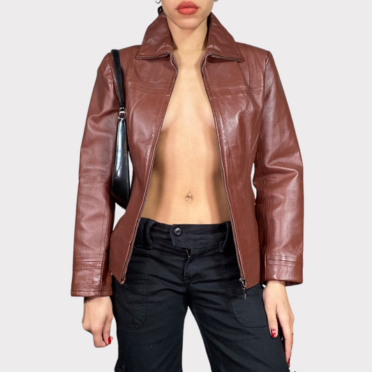 Vintage 90's Classic Brown Zip Up Leather Jacket (S)