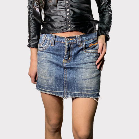 Vintage 90's Downtown Girl Light Wash Denim Mini Skirt (S)