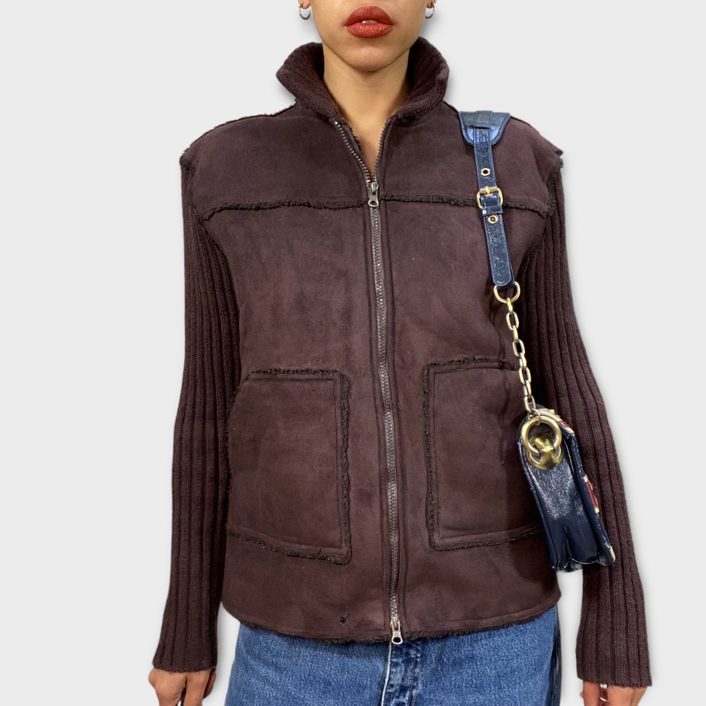 Vintage 2000's Rock Navy UK Flag Leather Bag with Golden Studs