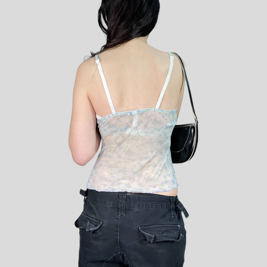 Vintage 90's Romantic Blue Floral Mesh Cami Top (S/M)