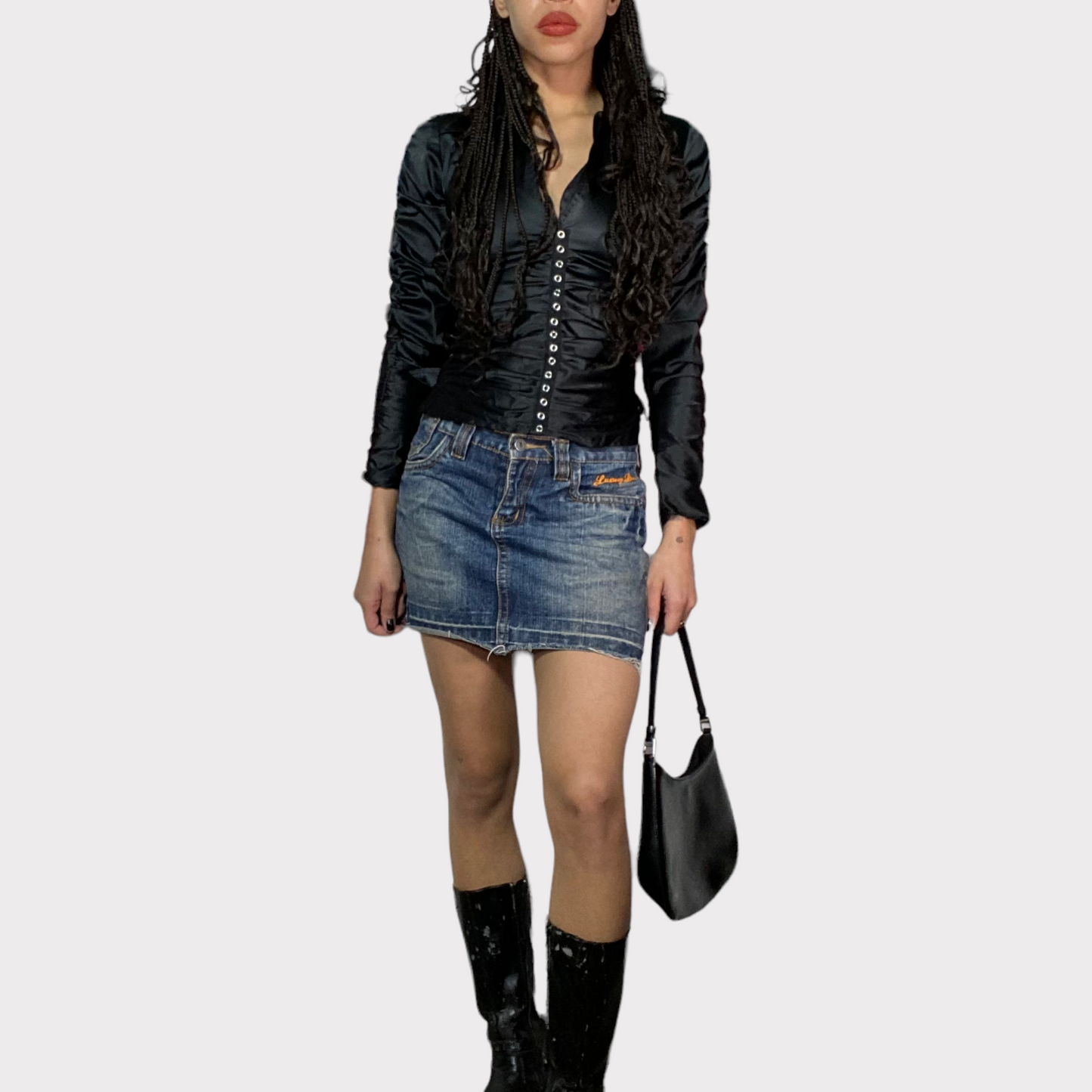 Vintage 90's Downtown Girl Light Wash Denim Mini Skirt (S)