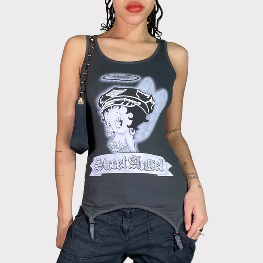 Vintage 2000's Skater Black Tank Top with Betty Boop Print (S)