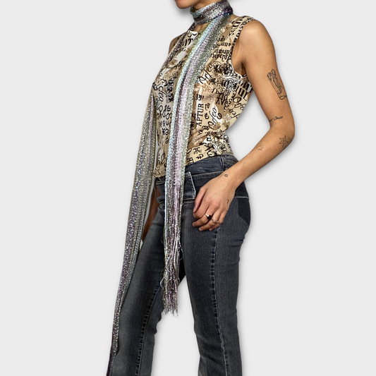 Vintage 2000's Striped Glittery Skinny Scarf