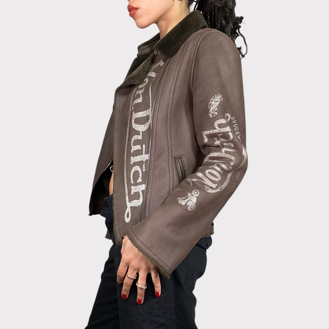 Vintage 90's Von Dutch Brown Faux Suede Short Jacket (S)