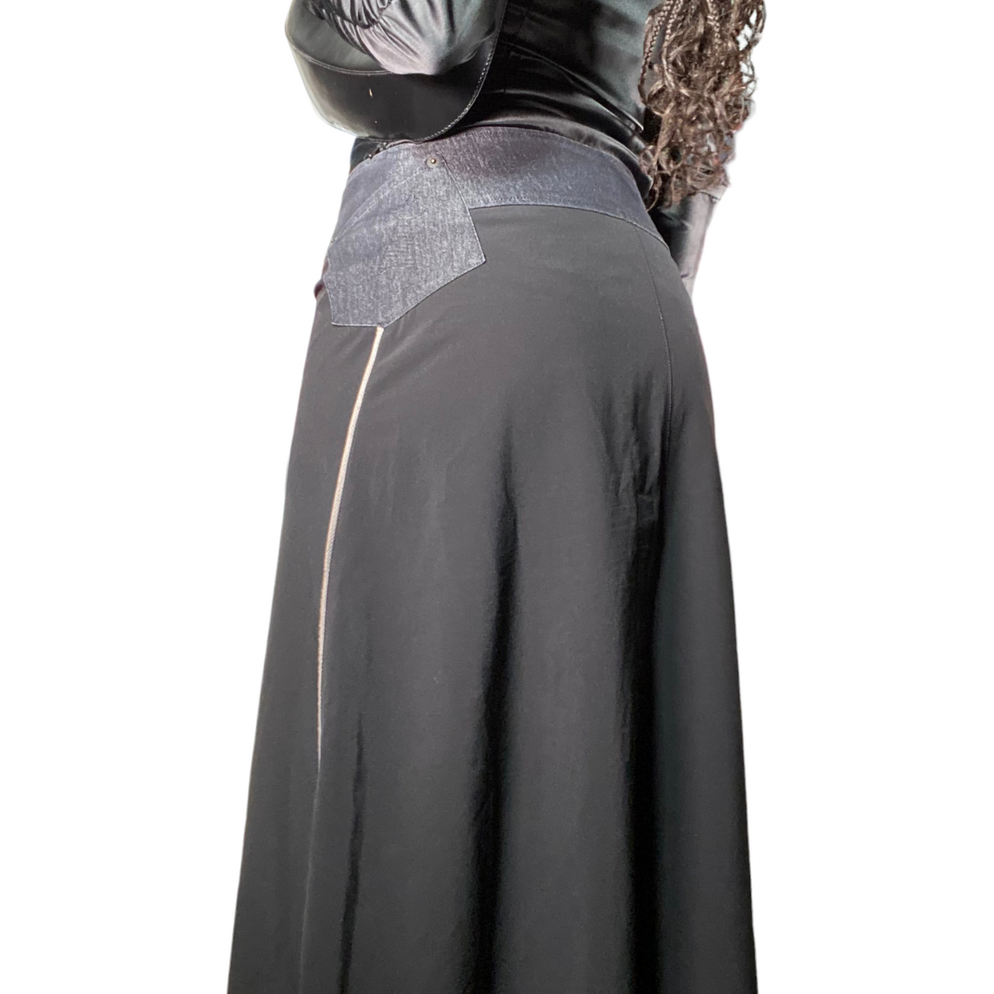 Vintage 90's Grunge Black Maxi Skirt with Denim Waist Band (S)