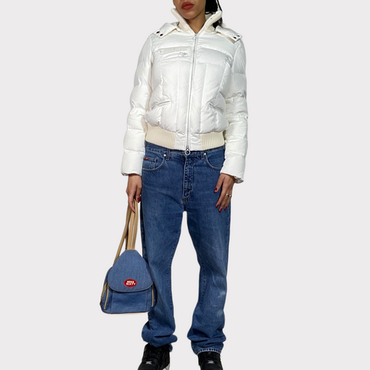 Vintage 2000's Max & Co. Winter White Puffer Jacket with Fur Trim Details (S)
