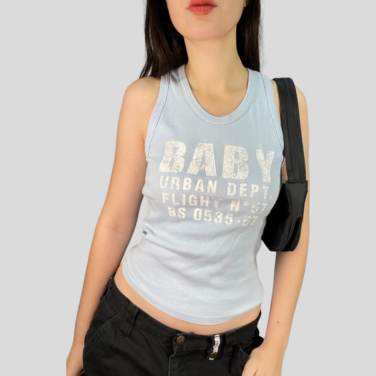 Vintage 90's Sporty Baby Blue Top With White 'Baby' Print (XS/S)