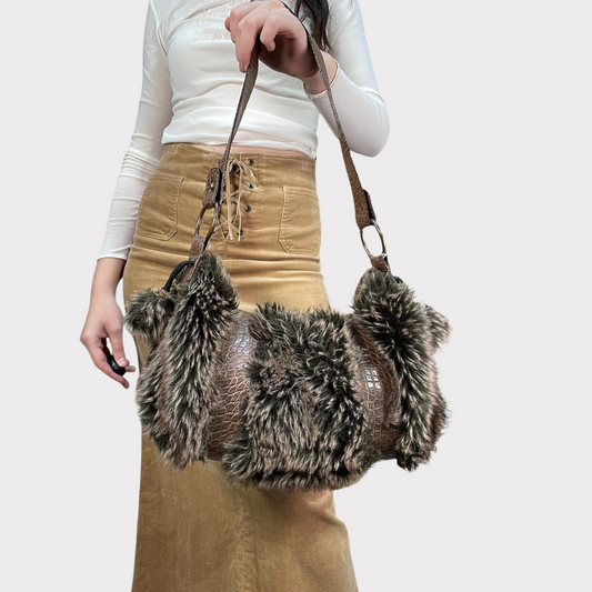 Vintage 2000's Fall Faul Fur Brown Shoulder/Crossbody Bag
