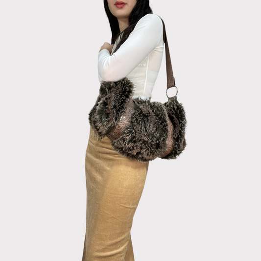 Vintage 2000's Fall Faul Fur Brown Shoulder/Crossbody Bag