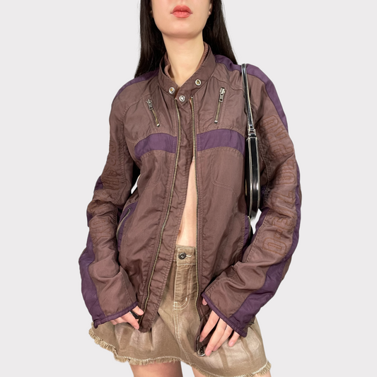 Vintage 90's Diesel Brown Bella Hadid Fabric Racer Jacket (M)