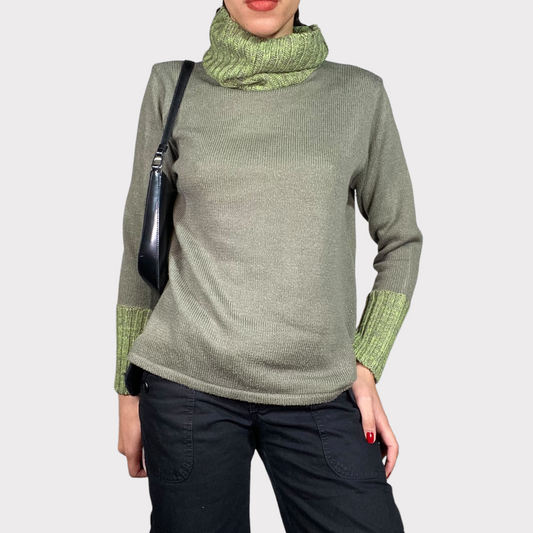 Vintage 90's Whimsigoth Khaki Green Knit Turtleneck Sweater (M)