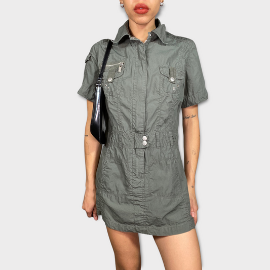 Vintage 90's Grunge Khaki Cargo Mini Dress (S)