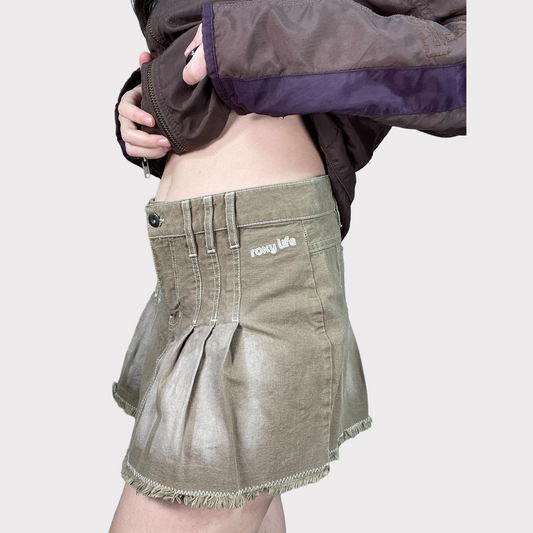 Vintage 90's Grunge Beige Pleated Denim Mini Skirt (M)