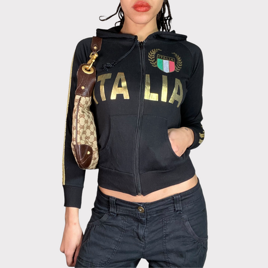Vintage 2000's Football Core Black and Gold Italia Zip Up Hoodie (S)