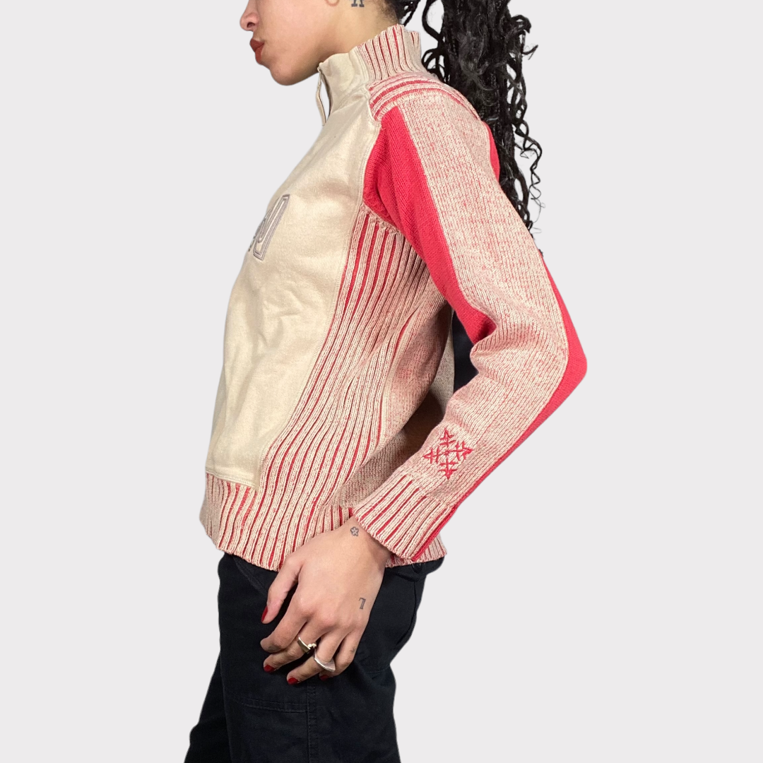 Vintage 90's Skater Red and White Quarter Zip Knit 'Oxbow' Sweater (M)