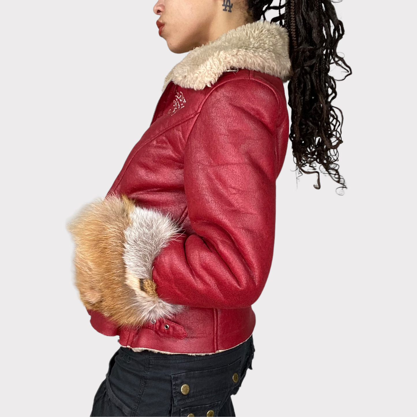 Vintage 2000's Archive Ed Hardy Red Suede Jacket with Fur Trim (S)