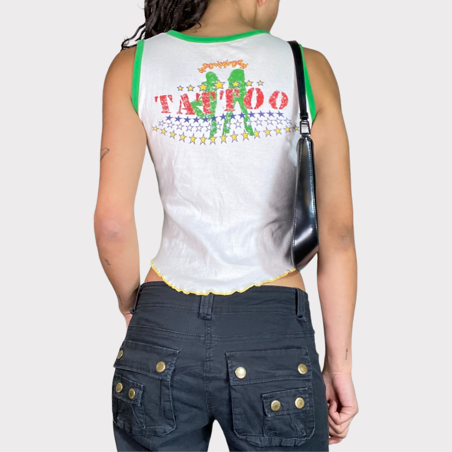 Vintage 2000's Skater White Tanktop with 'Tattoo' Back Print (S)