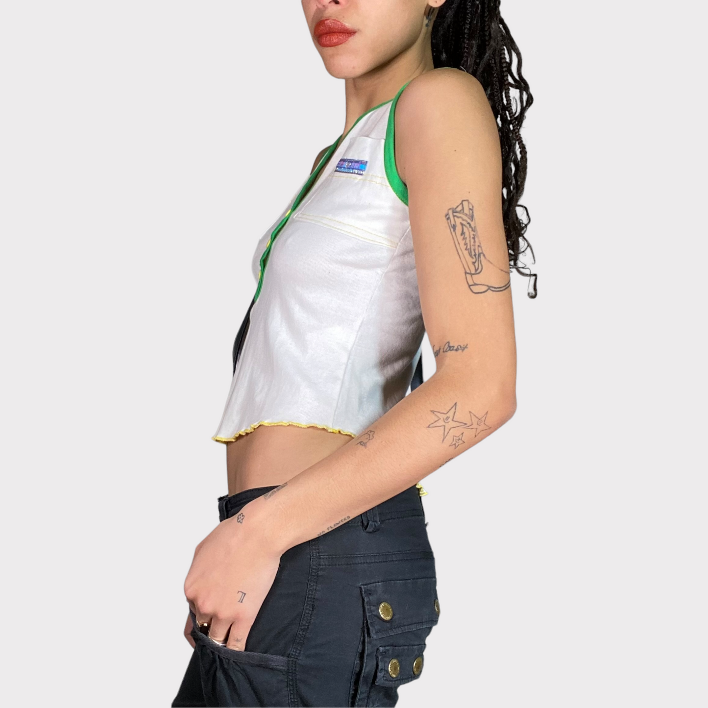 Vintage 2000's Skater White Tanktop with 'Tattoo' Back Print (S)