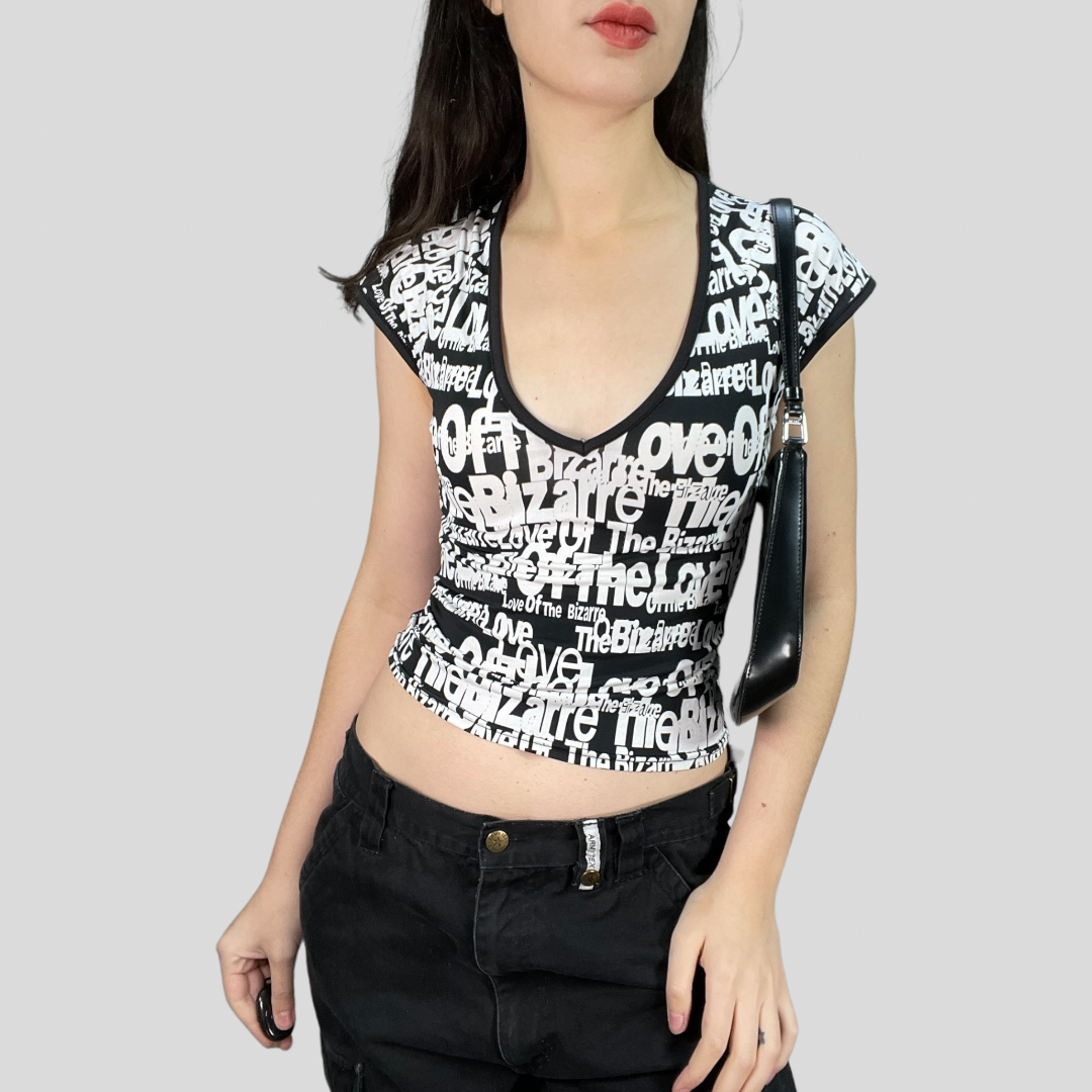 Vintage 90's Grunge Black and White Writing Top (S)