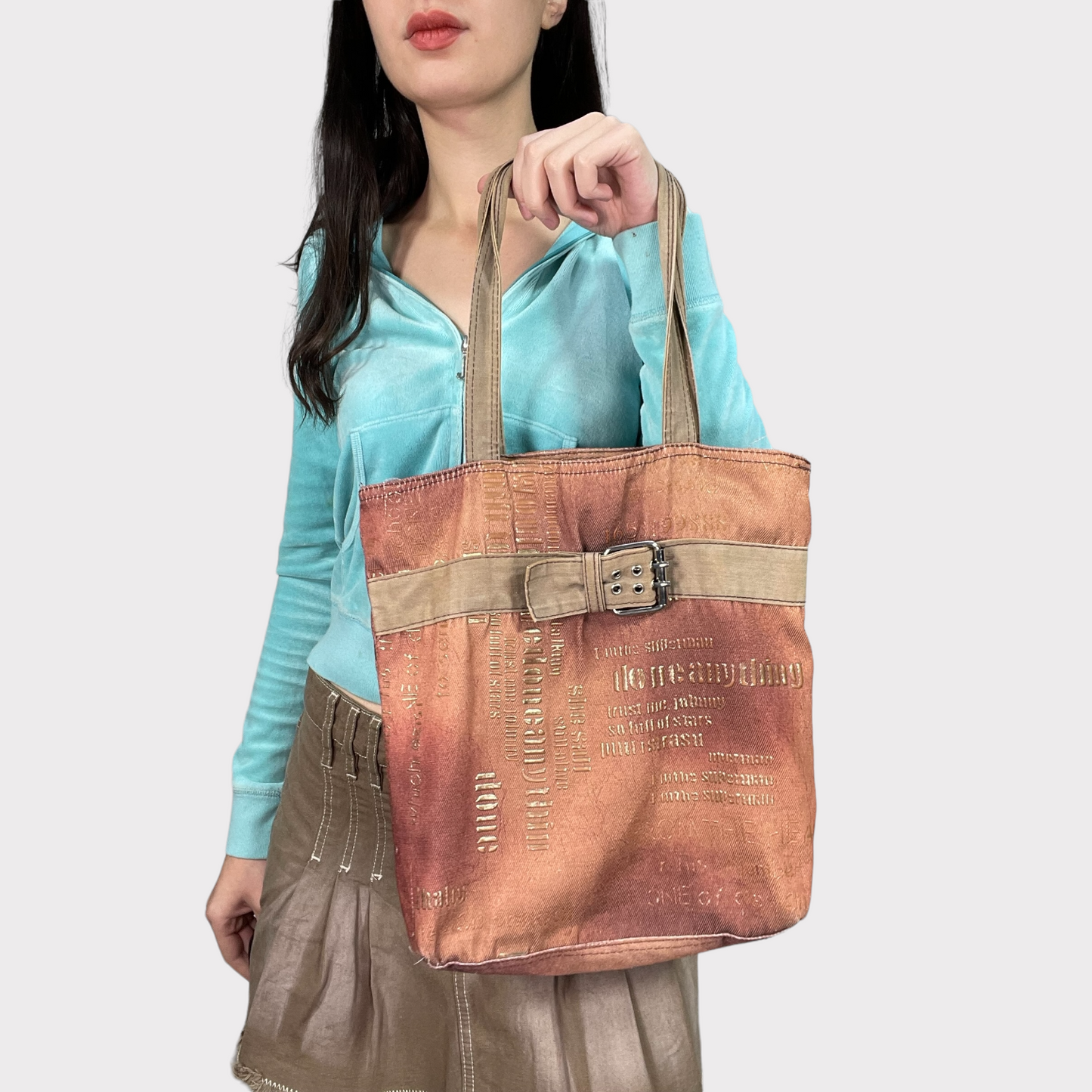 Vintage 90's Indie Rusty Tote Bag with Buckle Detail