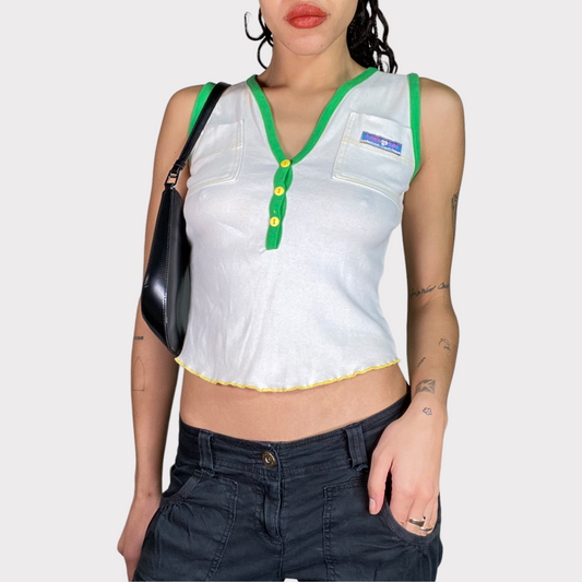 Vintage 2000's Skater White Tanktop with 'Tattoo' Back Print (S)