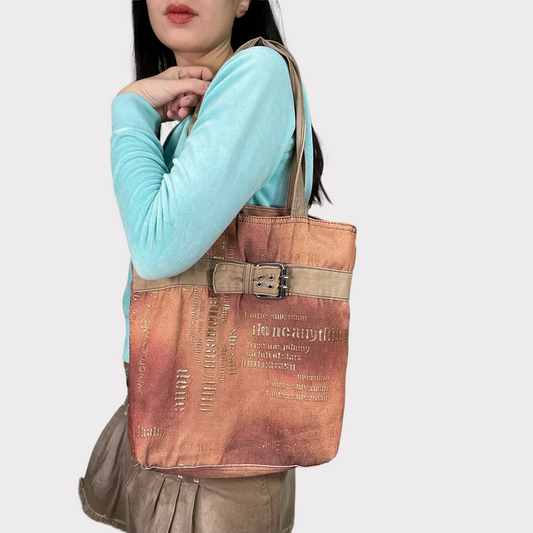 Vintage 90's Indie Rusty Tote Bag with Buckle Detail