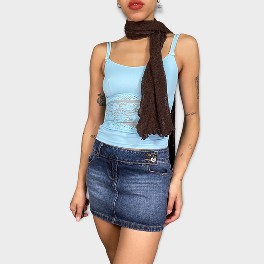 Vintage 2000's Hippe Brown Knitted Skinny Scarf