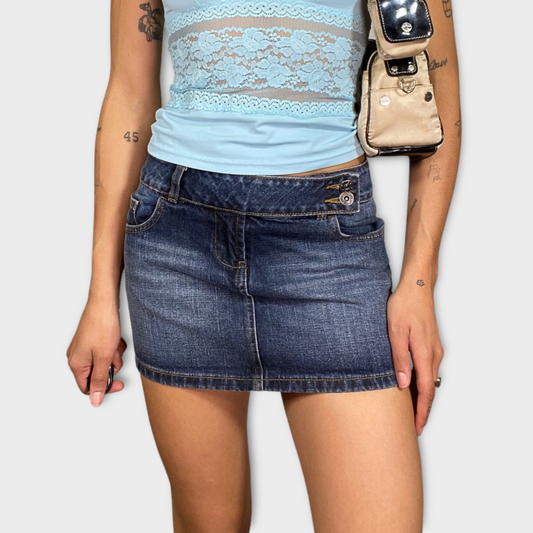 Vintage 90's Classic Dark Wash Denim Mini Skirt (XS/S)