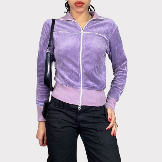 Vintage 2000's Sporty Purple Velvet Zip Up Cardigan (S)