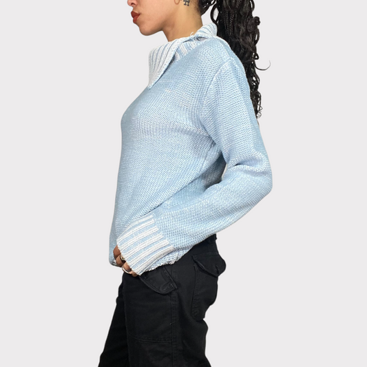 Vintage 90's Gilmore Girls Baby blue Ribbed Asymmetric Collar Knit Sweater (M)