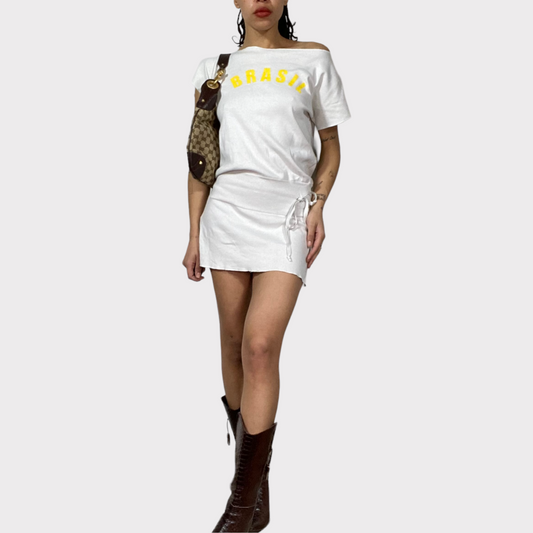 Vintage 2000's Football Core White 'Brasil' Mini Dress (S/M)