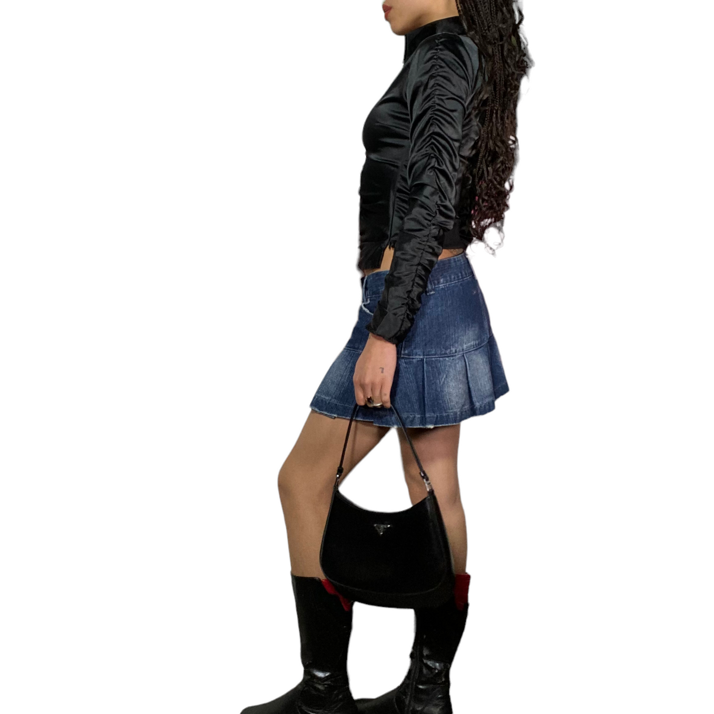 Vintage 90's Downtown Girl Denim Pleated Mini Skirt (S)