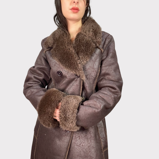 Vintage 90's Winter Brown Faux Fur Afghan Coat (S/M)