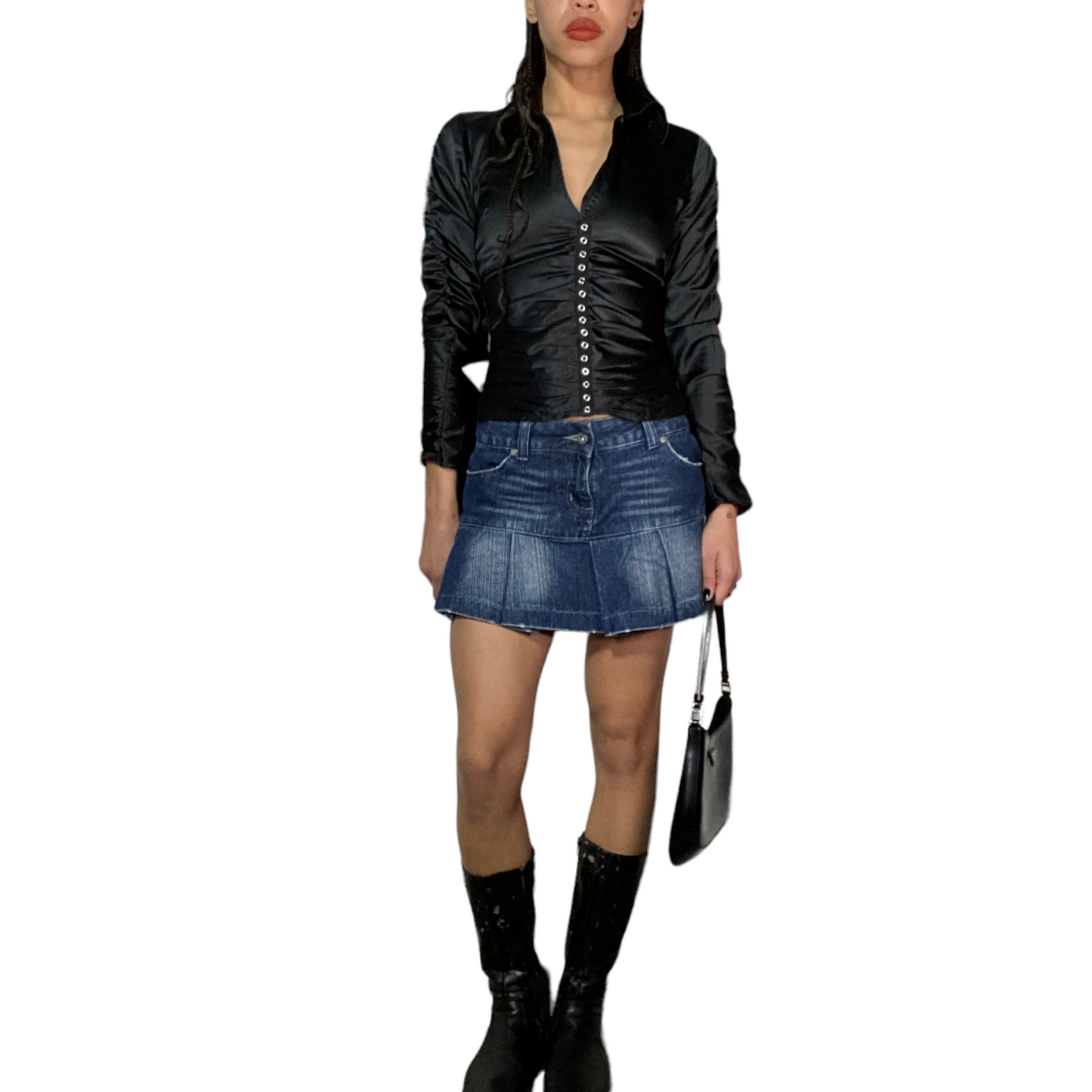 Vintage 90's Downtown Girl Denim Pleated Mini Skirt (S)