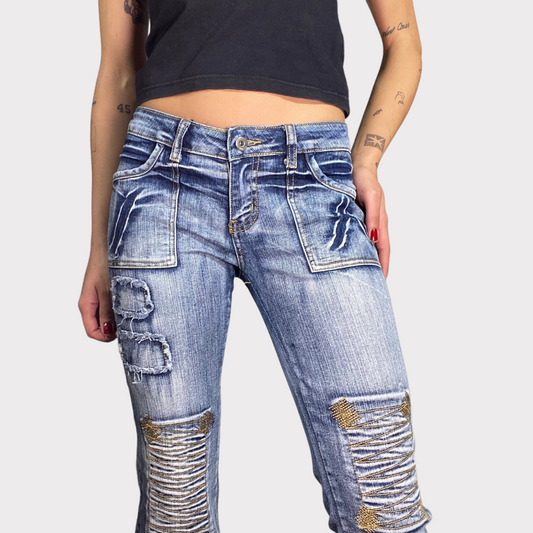 Vintage 2000's Model Off Duty Washed Jeans with Embroidery Details (S)