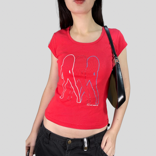 Vintage 2000's Sporty Miss Sixty Red Shirt with Woman Silhouette Print (S)