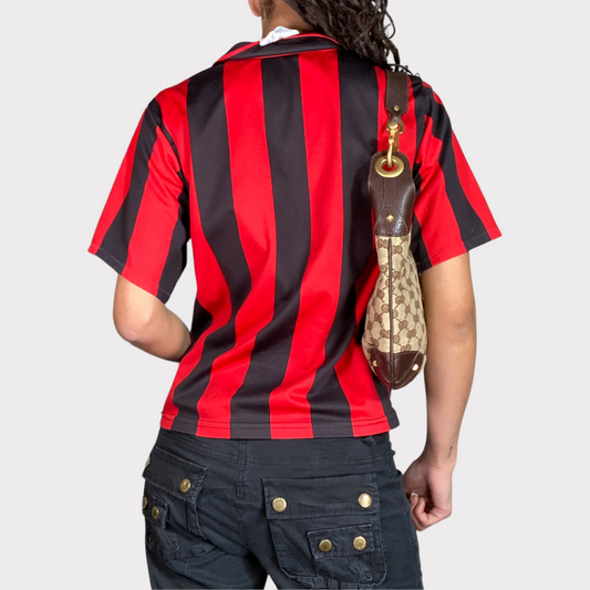 Vintage 2000's Football Core Black and Red Striped 'Opel' Tricot Shirt (S)