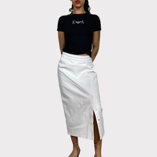 Vintage 90's Cyber White Leather Maxi Skirt with Bottom Side Slit (S)