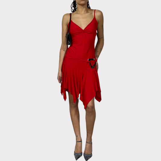 Vintage 2000's Clubwear Red Tango Dress with Buckle Detail (S)