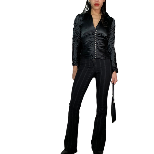 Vintage 90's Office Black Flared Pants with Stripes (S)