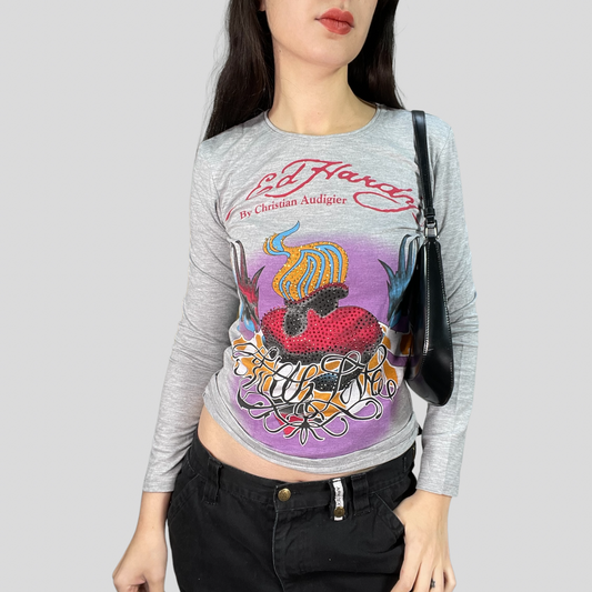 Vintage 2000's Ed Hardy Grey Longsleeve Top (M)