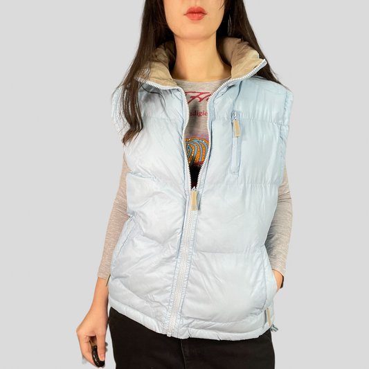 Vintage 90's Gilmore Girls Reversible Beige and Baby Blue Puffer Vest (L)